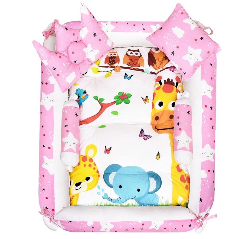 LOREM Multicolor 4 Pillows Square Shape Cotton Baby Bed for 01 Year BB08 - Image 1