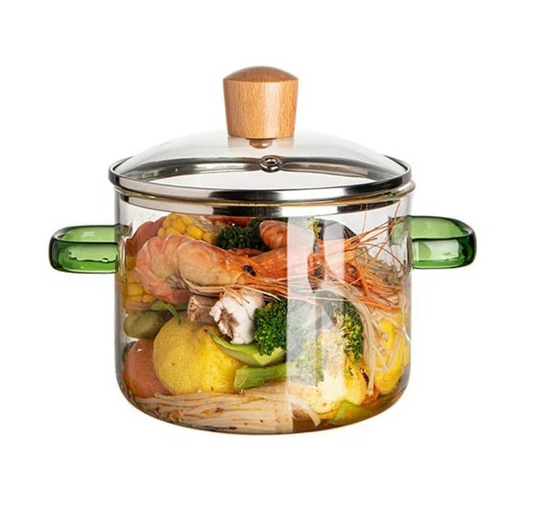 FROWWY Glass Serving Bowl with Lid 1600ML Oven Microwave Safe Casserole Versatile Vessel for Curry Snacks Cake Cereal Rice Sambar Transparent Kitchen Server Ware Cooking Pot - Image 1
