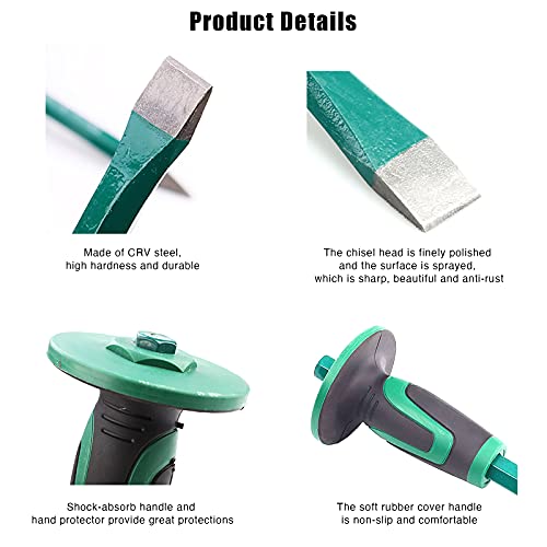 Genubi Industry Masonry Chisel With Hand Guard, 12 inches Heavy Duty Flat End Rock Concrete Mortar Stone Chisel for Demolishing Carving Splitting Breaking Hounding - Image 5