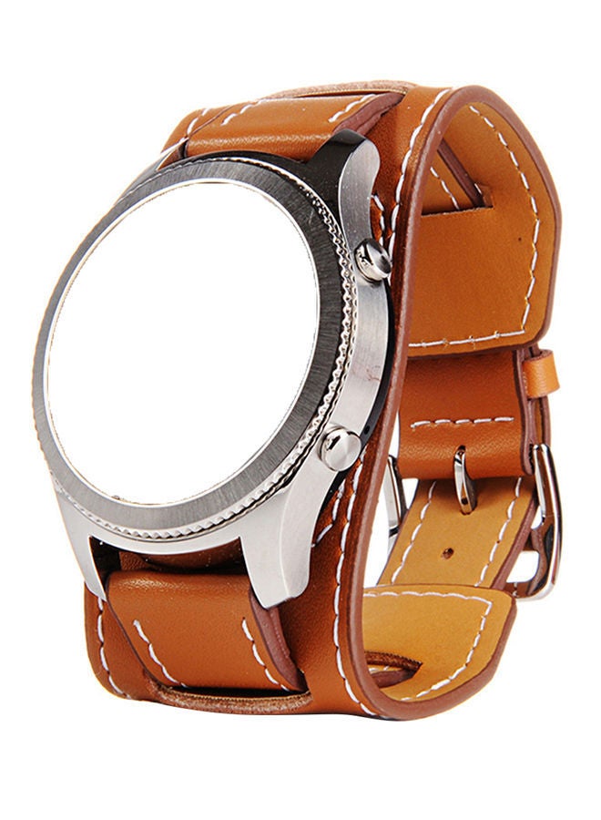 NIBEMINENT 22MM Genuine Leather Watch Band Cuff Strap Bracelet for Samsung Gear S3 Frontier / Classic Brown  - Image 1
