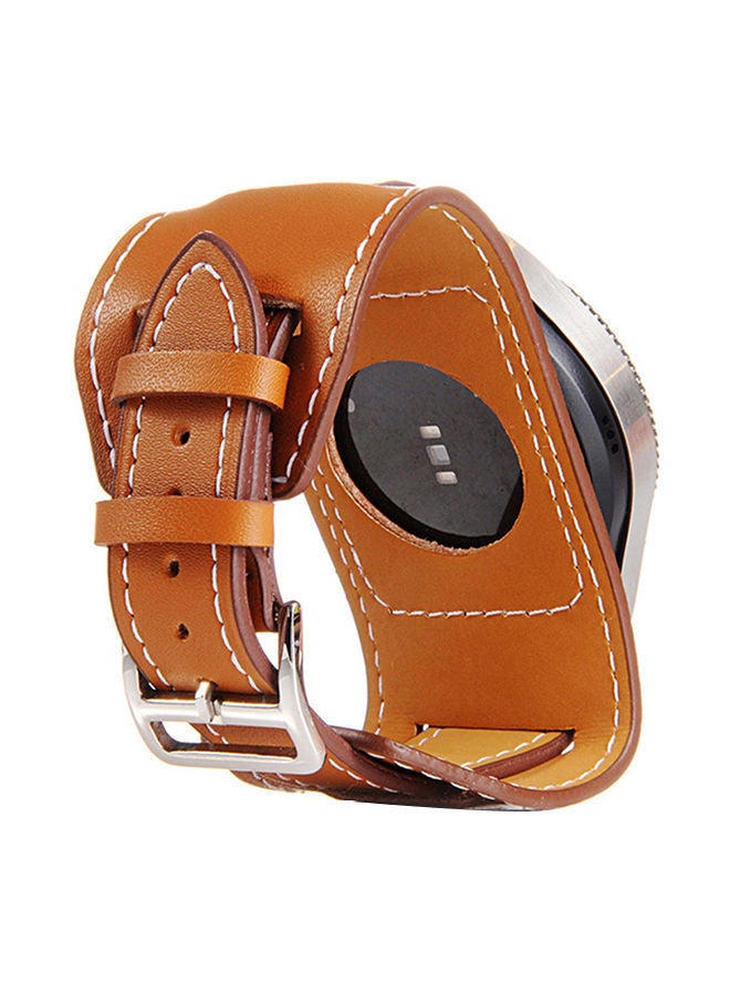 NIBEMINENT 22MM Genuine Leather Watch Band Cuff Strap Bracelet for Samsung Gear S3 Frontier / Classic Brown  - Image 2
