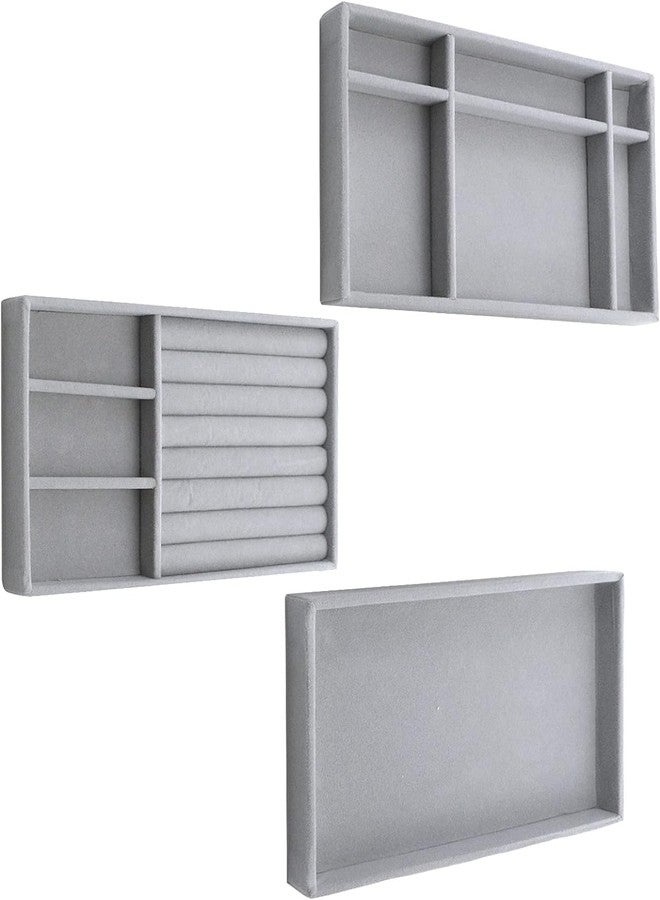 Mantavya 3 Pack Velvet Jewelry Trays Organizer, Stackable Jewelry Display Case Drawer Inserts Tray, Necklace Storage Holder for Earring, Ring, Bracelet, Brooch, Watch, Multi-slot Design, 9x5x1 Inch - Image 5