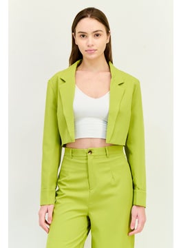PUBLIC DESIRE Women Tailored Fit Plain Cropped Blazer, Apple Green  - Image 1