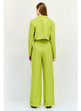 PUBLIC DESIRE Women Tailored Fit Plain Cropped Blazer, Apple Green  - Image 4