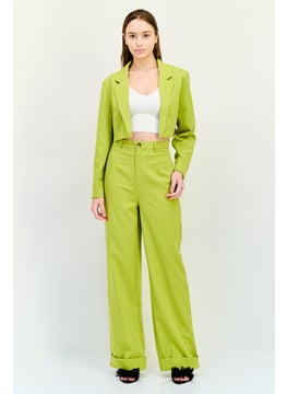 PUBLIC DESIRE Women Tailored Fit Plain Cropped Blazer, Apple Green  - Image 2