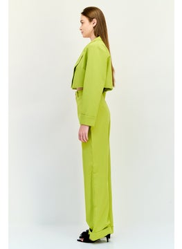 PUBLIC DESIRE Women Tailored Fit Plain Cropped Blazer, Apple Green  - Image 3