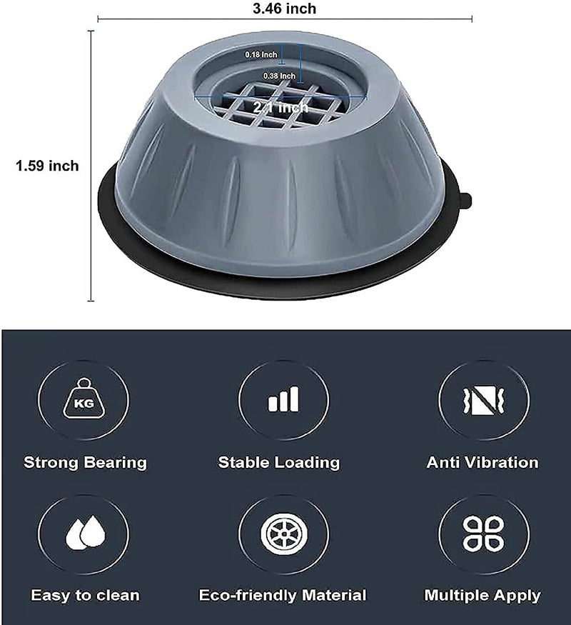 Contact CONTACT Anti Vibration Pads for Washing Machine Washing Machine Feet Pads Shock Absorber Noise Cancelling Washer Support, Washing Machine Anti Vibration Pad Heightening Pads with Suction Cup (4 pcs)  - Image 4
