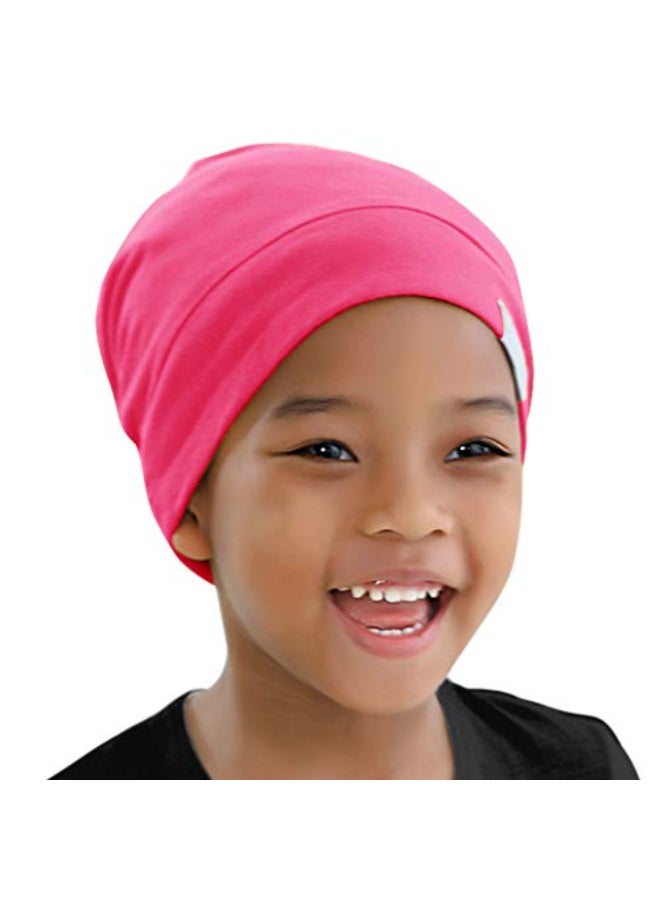 ELIHAIR Kids Beanie Sleep Hats Bonnet for Night Sleeping Cap Silky Lined Satin Bonnet with Adjustable Elastic Band for Teens Toddler Child Natural Curly Frizzy Hair CoverHot Roses - Image 1