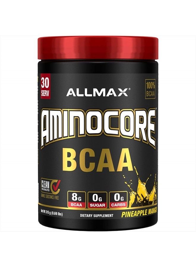 AllMax Nutrition AMINOCORE BCAA Powder, 8.18 Grams of Amino Acids, Intra and Post Workout Recovery Drink, Gluten Free (Pineapple Mango, 315 Grams) - Image 1