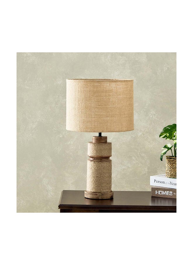 Kengston Jute Table Lamp with Wooden Base and Drum Shade 28 x 52 x 28 cm 