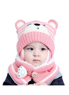 Winter Baby Hats, Cute Pink Toddler Winter Warm Scarf Hat, Neck Warmer Cute Knitted Hat, Baby Earflap Beanie Hat for Baby Girls 6-24 Months