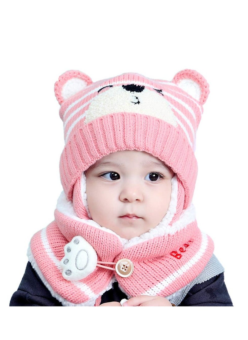 Excefore - Winter Baby Hats, Cute Pink Toddler Winter Warm Scarf Hat, Neck Warmer Cute Knitted Hat, Baby Earflap Beanie Hat for Baby Girls 6-24 Months - Image 1