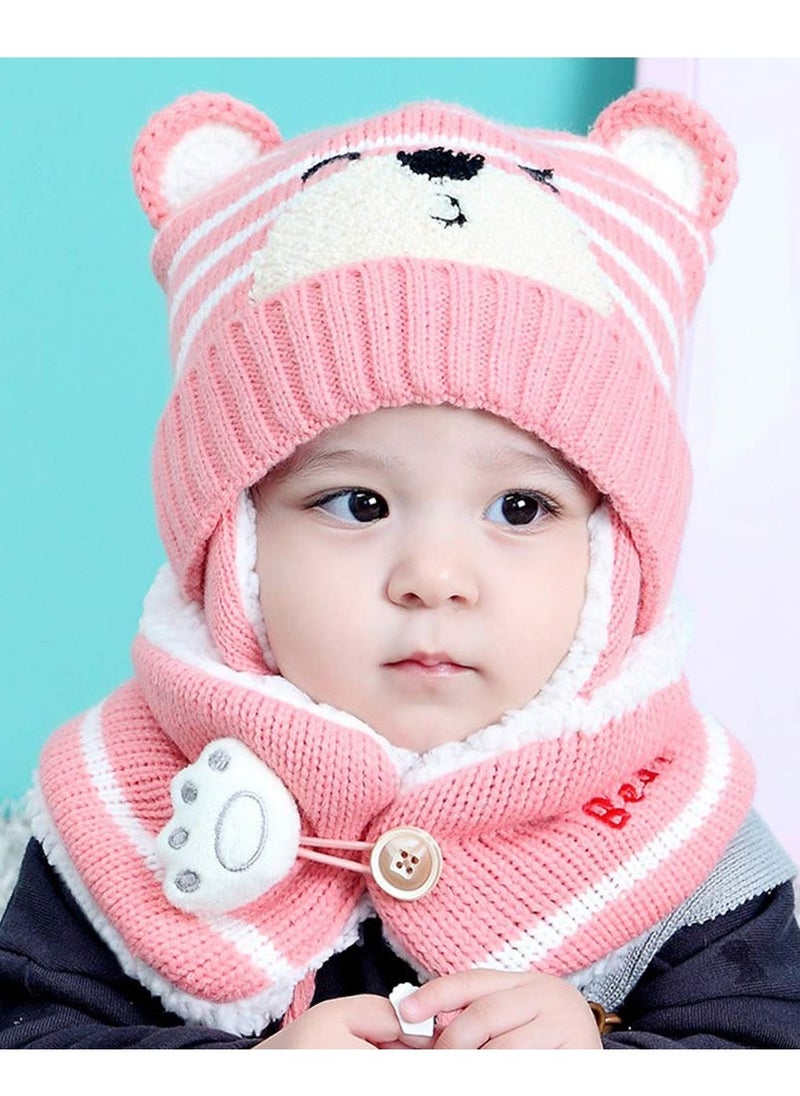 Excefore - Winter Baby Hats, Cute Pink Toddler Winter Warm Scarf Hat, Neck Warmer Cute Knitted Hat, Baby Earflap Beanie Hat for Baby Girls 6-24 Months - Image 1