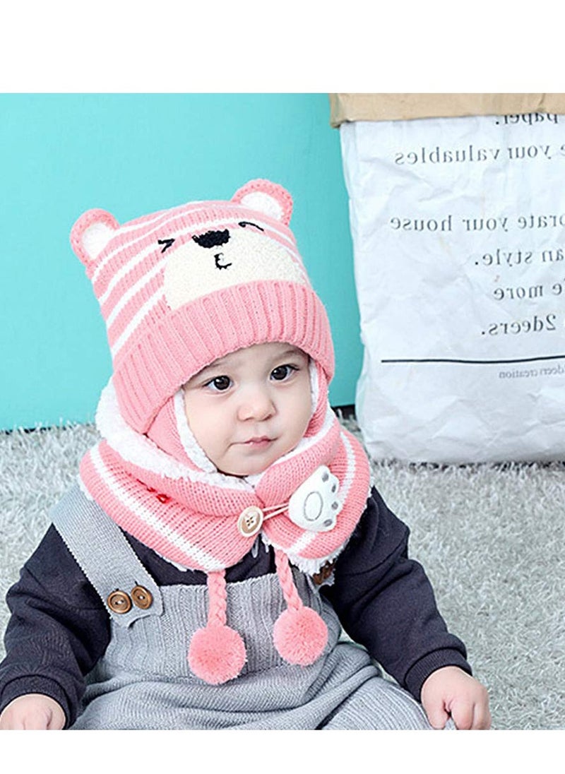 Excefore - Winter Baby Hats, Cute Pink Toddler Winter Warm Scarf Hat, Neck Warmer Cute Knitted Hat, Baby Earflap Beanie Hat for Baby Girls 6-24 Months - Image 1