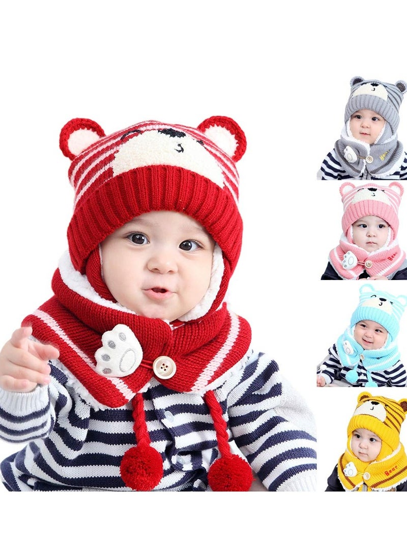 Excefore - Winter Baby Hats, Cute Pink Toddler Winter Warm Scarf Hat, Neck Warmer Cute Knitted Hat, Baby Earflap Beanie Hat for Baby Girls 6-24 Months - Image 1