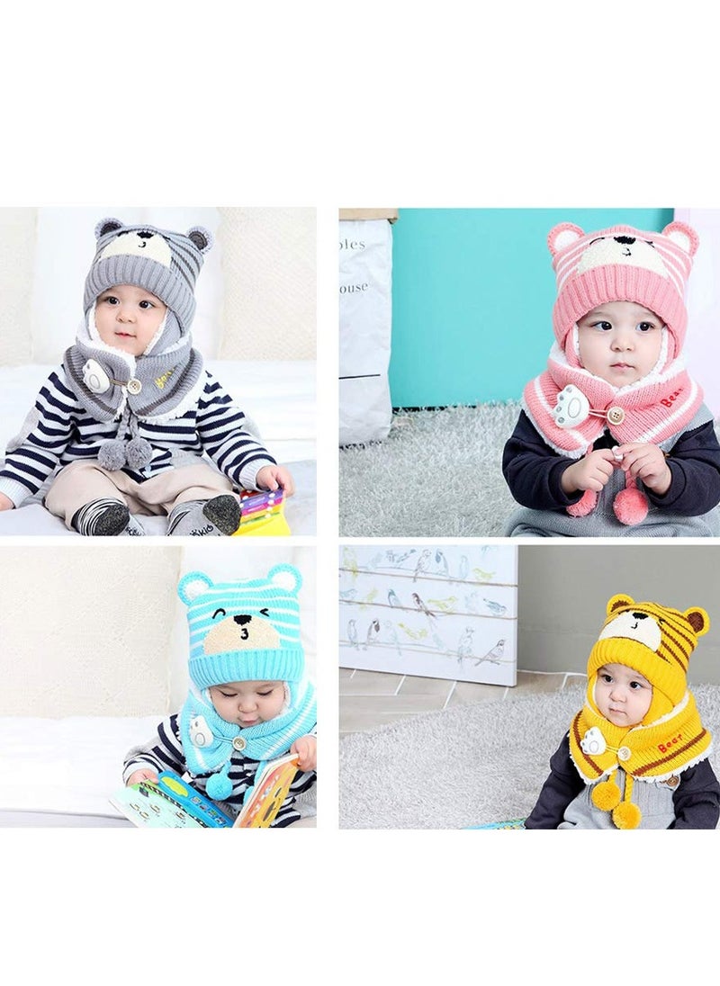 Excefore - Winter Baby Hats, Cute Pink Toddler Winter Warm Scarf Hat, Neck Warmer Cute Knitted Hat, Baby Earflap Beanie Hat for Baby Girls 6-24 Months - Image 1