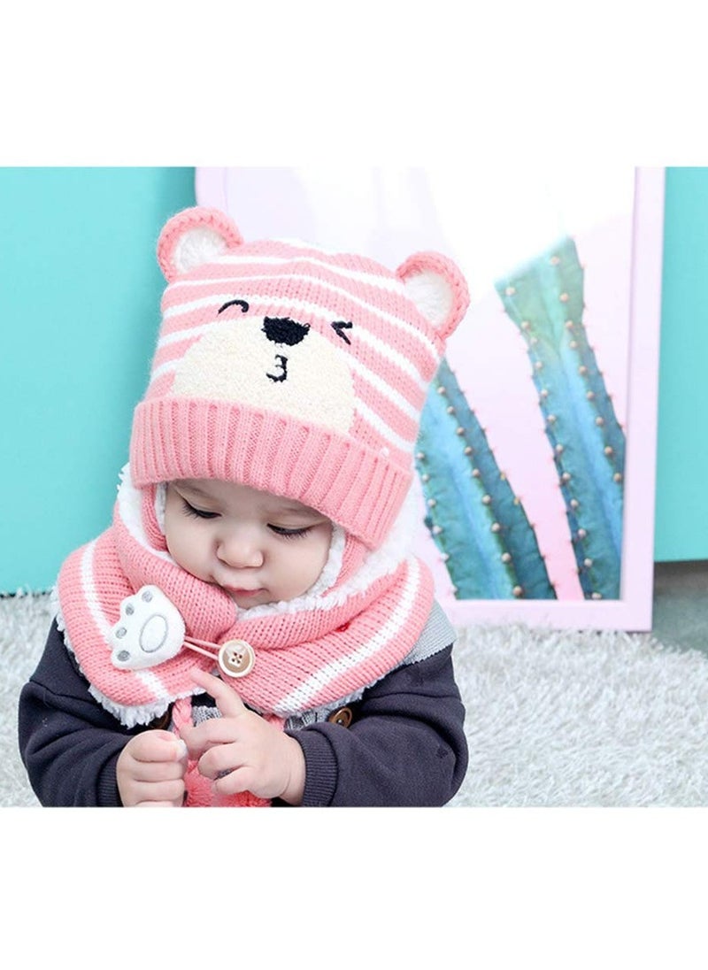 Excefore - Winter Baby Hats, Cute Pink Toddler Winter Warm Scarf Hat, Neck Warmer Cute Knitted Hat, Baby Earflap Beanie Hat for Baby Girls 6-24 Months - Image 1
