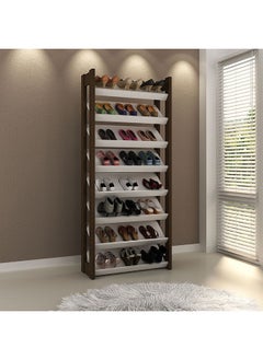 DANUBE HOME Lean 8 Tier Tall Shoe Cabinet 24 Pairs Of Shoes Modern Design Furniture Wooden Shoe Organizer For Entryway Hallway L 69x26.3x165.5 Cm White/Walnut  - Image 1