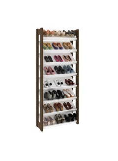 DANUBE HOME Lean 8 Tier Tall Shoe Cabinet 24 Pairs Of Shoes Modern Design Furniture Wooden Shoe Organizer For Entryway Hallway L 69x26.3x165.5 Cm White/Walnut  - Image 5