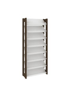 DANUBE HOME Lean 8 Tier Tall Shoe Cabinet 24 Pairs Of Shoes Modern Design Furniture Wooden Shoe Organizer For Entryway Hallway L 69x26.3x165.5 Cm White/Walnut  - Image 3