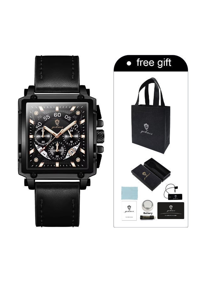 GOHUOS Square Watches for Men Leather Strap Chronograph Fashion Business Watch Luminous Waterproof Casual Wrist Watches - Image 4