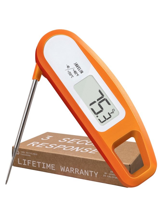 Lavatools Javelin® Ultra-Fast 2-Second Digital Instant Read Meat Thermometer for Grill and Cooking, 2.75" Probe, Compact Foldable Design, Large Display, IP65 Water Resistant, NSF Certified - Tangerine - Image 1