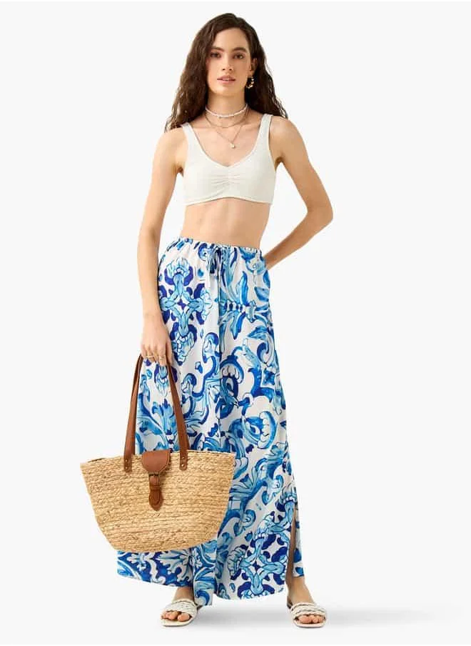 FAV Printed Maxi Skirt with Tie-Up Detail