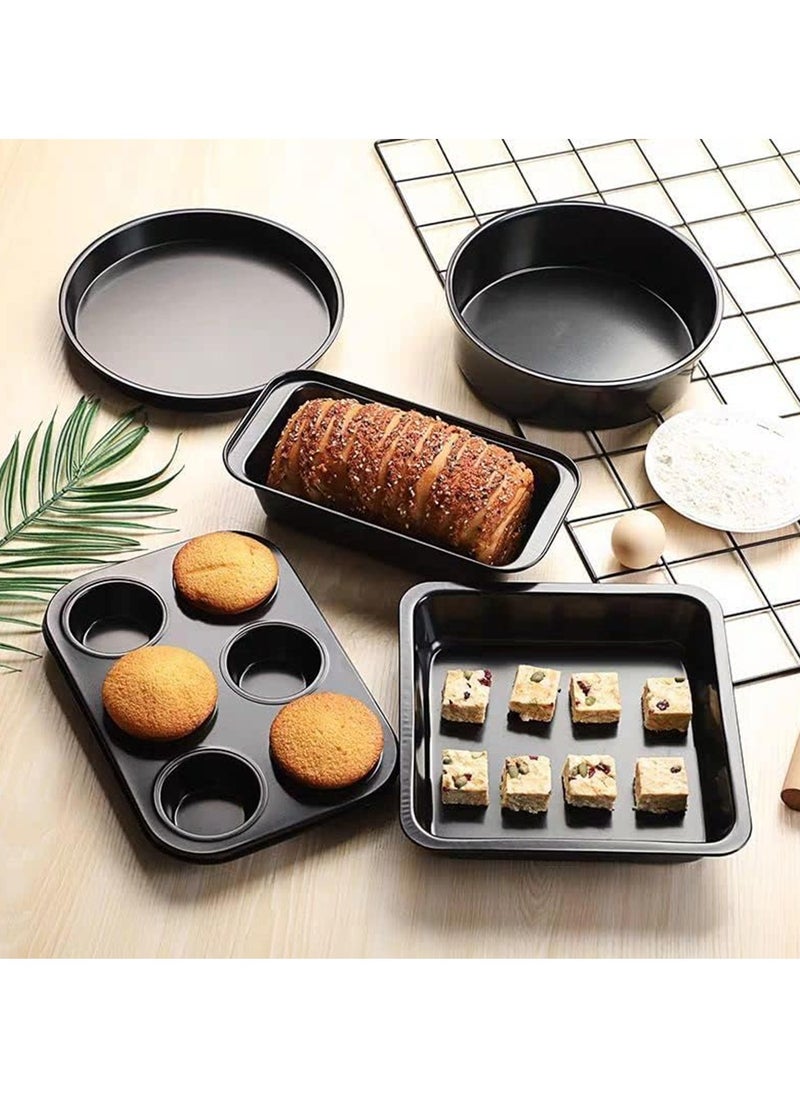 Arabest 5 Piece Baking Pans Set, Carbon Steel Non-Stick Coating Oven Baking Sheet Set with Bread Pan, Cookie Sheet, Pizza Pan, Cake Pan and Muffin Pan, Bakeware Set for Cooking, Black  - Image 5