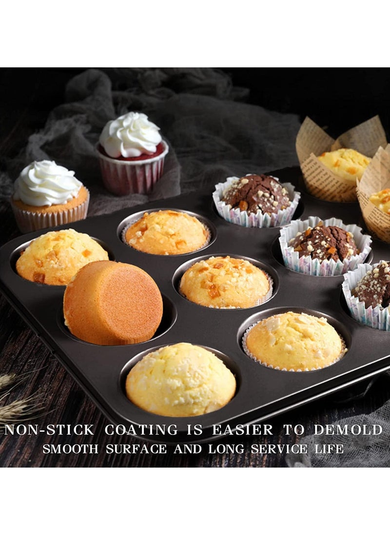 Arabest 5 Piece Baking Pans Set, Carbon Steel Non-Stick Coating Oven Baking Sheet Set with Bread Pan, Cookie Sheet, Pizza Pan, Cake Pan and Muffin Pan, Bakeware Set for Cooking, Black  - Image 2