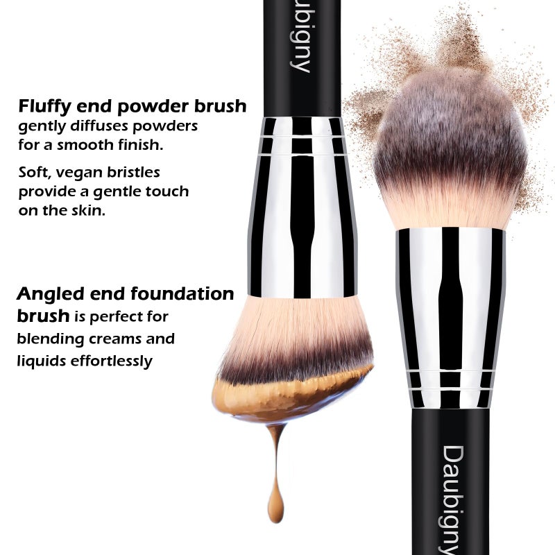 Daubigny Makeup Brushes Daubigny Dual-ended Rounded Foundation Brush Powder Brush Perfect for Any Look Premium Luxe Hair Rounded Taperd Flawless Brush Ideal for Liquid, Cream, Powder,Blending - Image 3