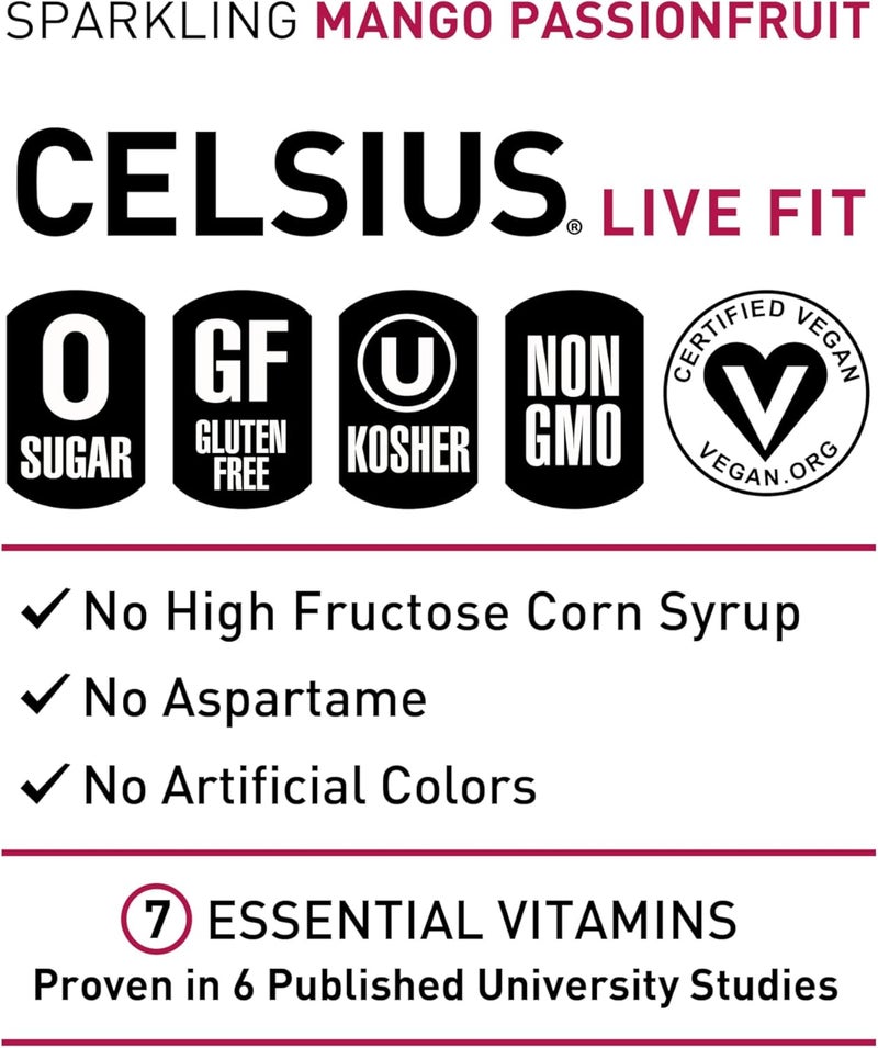 CELSIUS مشروب الطاقة الفوار من CELSIUS بنكهة المانجو وفاكهة الباشن فروت - Image 4