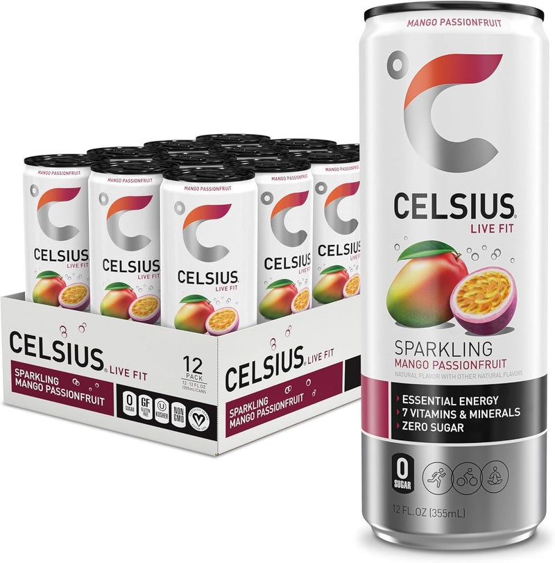 CELSIUS مشروب الطاقة الفوار من CELSIUS بنكهة المانجو وفاكهة الباشن فروت - Image 1