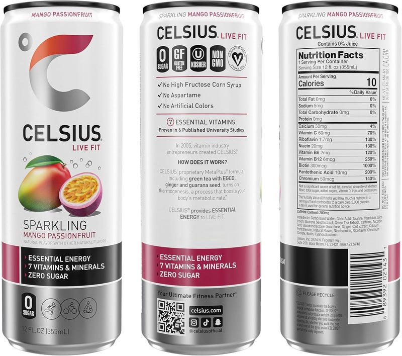 CELSIUS مشروب الطاقة الفوار من CELSIUS بنكهة المانجو وفاكهة الباشن فروت - Image 3