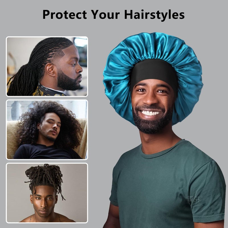 Heniho 2pcs Bonnets for Men, Double Layer Hair Bonnet Satin Bonnet for Women Curly Hair Braids, D - Image 4