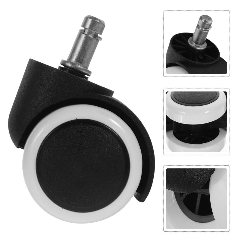 Snap Ring Stem Chair Casters 4 Pack 10mm Office Chair Wheel Replacement Black White - Image 5