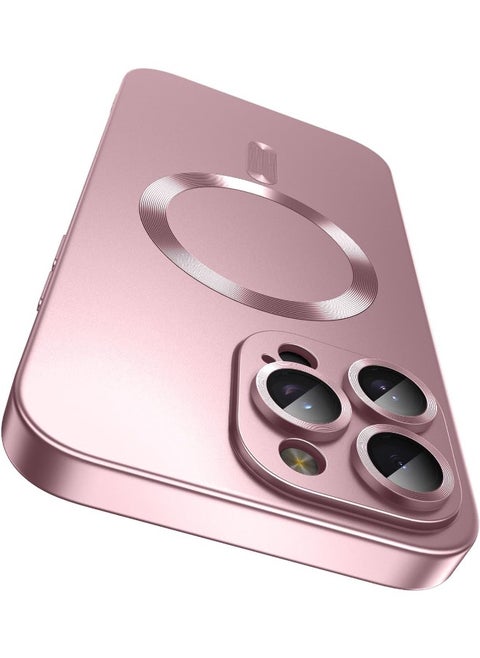 Magnetic Case for iPhone 16 Pro Max, [MagSafe Compatible][Built-in Camera Lens Protector][Light Slim] Soft Silicone Bumper Shockproof Matte Case Cover for iPhone 16 Pro Max 6.9 inch, Rose Gold