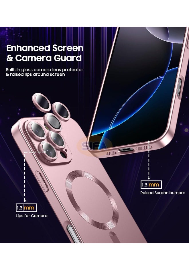 Magnetic Case for iPhone 16 Pro Max, [MagSafe Compatible][Built-in Camera Lens Protector][Light Slim] Soft Silicone Bumper Shockproof Matte Case Cover for iPhone 16 Pro Max 6.9 inch, Rose Gold