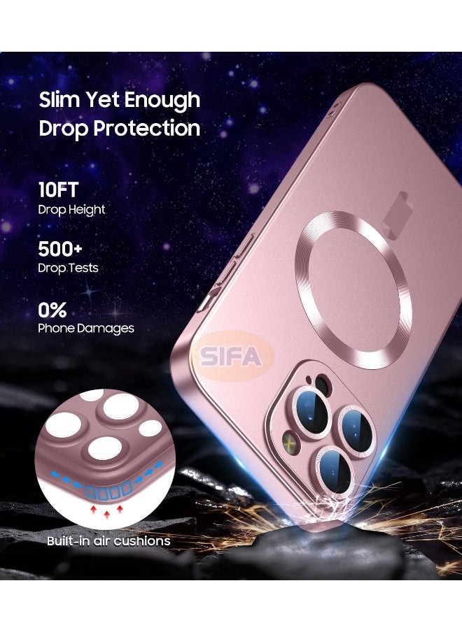 Magnetic Case for iPhone 16 Pro Max, [MagSafe Compatible][Built-in Camera Lens Protector][Light Slim] Soft Silicone Bumper Shockproof Matte Case Cover for iPhone 16 Pro Max 6.9 inch, Rose Gold