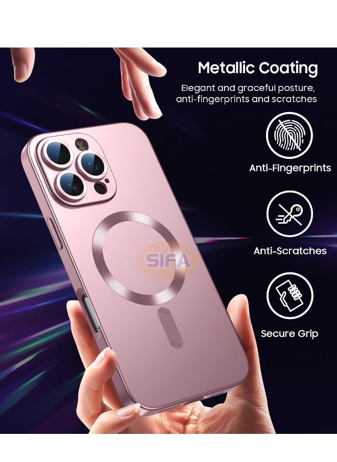 Magnetic Case for iPhone 16 Pro Max, [MagSafe Compatible][Built-in Camera Lens Protector][Light Slim] Soft Silicone Bumper Shockproof Matte Case Cover for iPhone 16 Pro Max 6.9 inch, Rose Gold