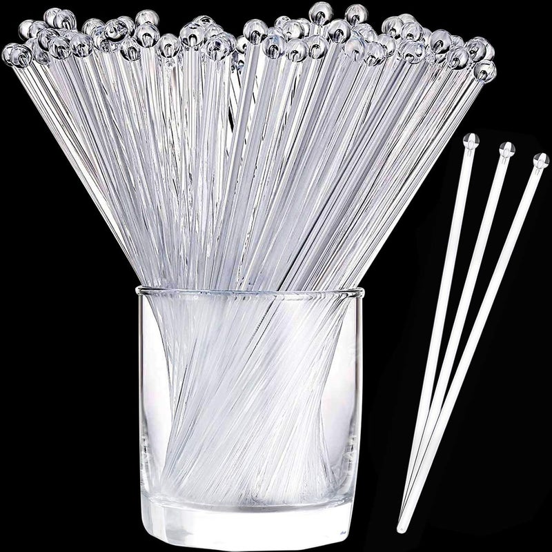 Aboat 120 Pieces 7.3 Inch Plastic Round Top Swizzle Sticks, Crystal - Image 1