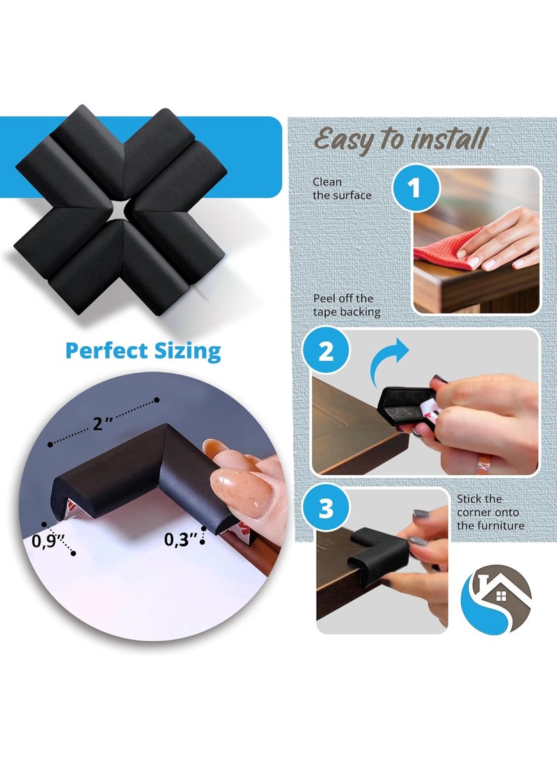 8-Pack Corner Protector Baby To Baby Proof Corners And Edges; Table Corner Covers Baby Safety, Soft Rubber Foam Cushion Corner Guards, Child Proofing Pads, Table Corner Protectors For Furniture, Black - Image 2