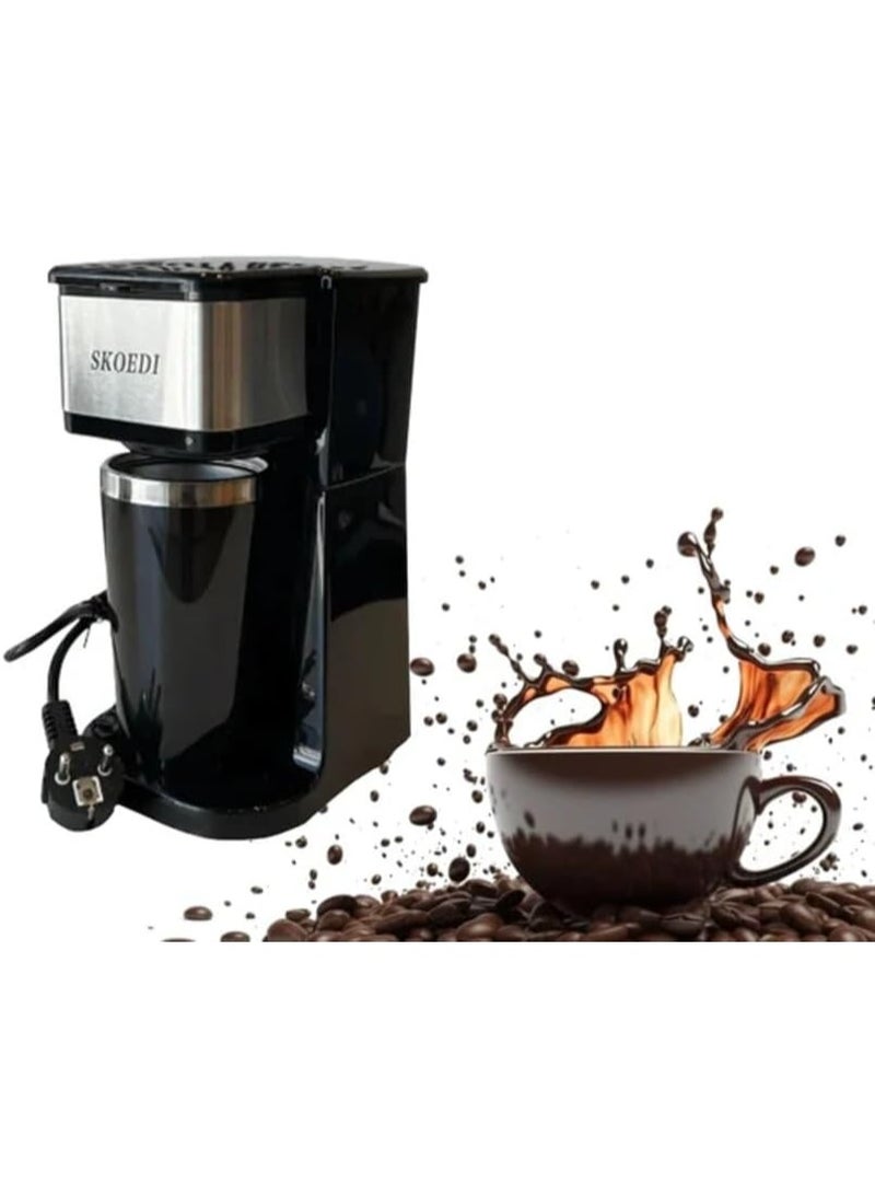 Compact Single Serve Coffee Maker – Quick Brew Machine with One-Touch Button, Removable Filter & Stainless Steel Travel Mug – Ideal for Home, Office, Dorm or Travel Use  - Image 4