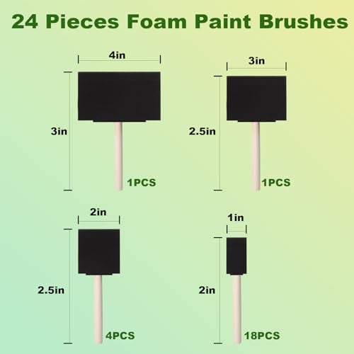 DMSVK 24 Pcs Foam Paint Brushes Set, 1'',2'',3'',4'', Sponge Paint Brush, Wooden Handles Foam Brush for Painting, Craft, Staining, Varnish, Touch Up, Art, Acrylics - Image 2