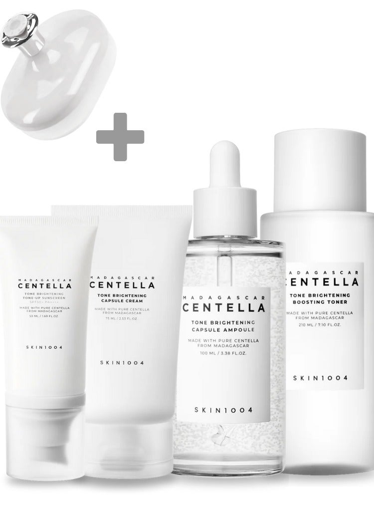 SKIN1004 Madagascar Centella Tone Brightening Boosting Pack – Toner 210ml, Capsule Ampoule 100ml, Capsule Cream 75ml & Sunscreen 50ml Set – Complete Hydrating & Brightening Skincare Routine And Face Scrubber 435ml - Image 1