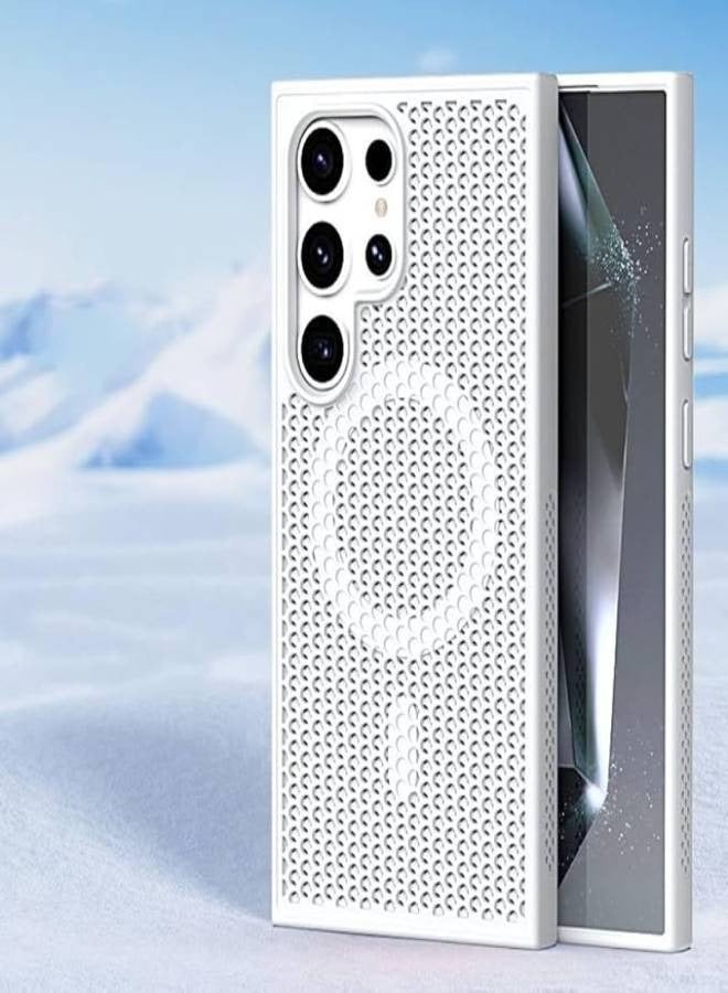 AROAQ Luxury Magnetic Mesh Heat Dissipation Phone Case for Samsung Galaxy S25 S24 S23 S22 Ultra Plus S 24 23 22 S24Ultra Anti-Drop Cooling Phone Cases, For Magsafe Charge Cover (White) - Image 1