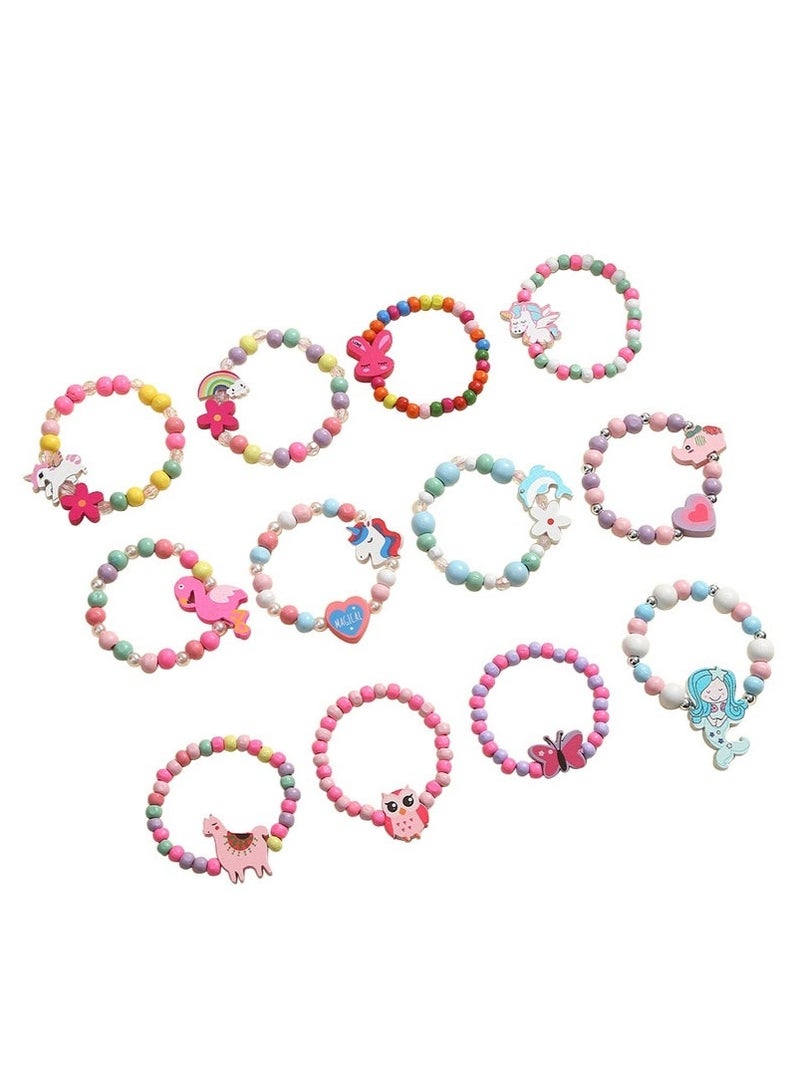 12 Pcs Kids Bracelets for Toddlers Girls - Party Favors Birthday Goodies Bag Stuffers Fillers, Cute Wooden Beaded Bracelets Play Jewelry Gifts - Image 1