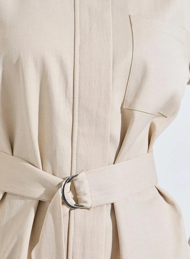 Styli  Beige Belted Shirt and Wide Leg Pants Co-ords for Women | Best Price UAE