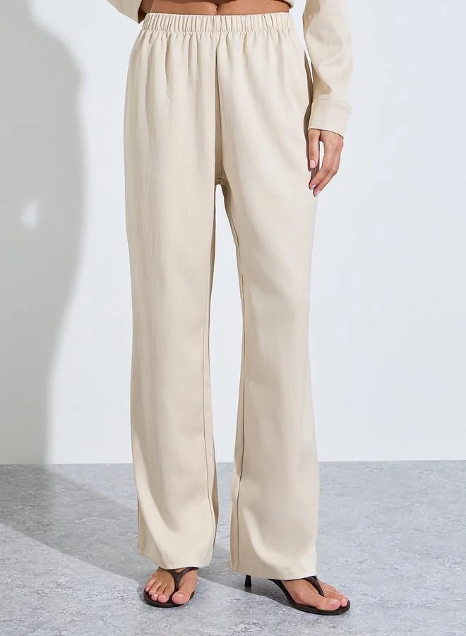 Styli  Beige Belted Shirt and Wide Leg Pants Co-ords for Women | Best Price UAE