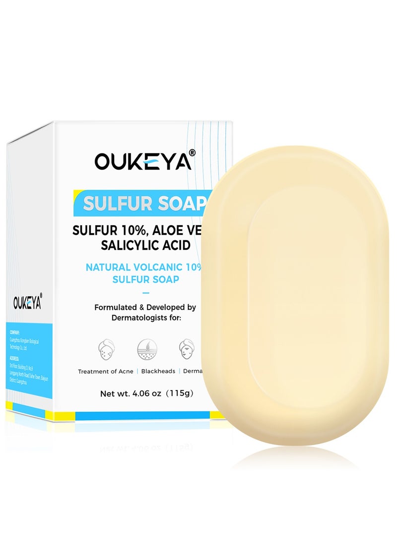 OUKEYA Sulphur Soap Cleansing Bar for Face & Body Natural Sulfur Facial Cleanser With Salicylic Acid Goat Milk and Tea Tree Oil for Acne-Prone Skin - Image 1