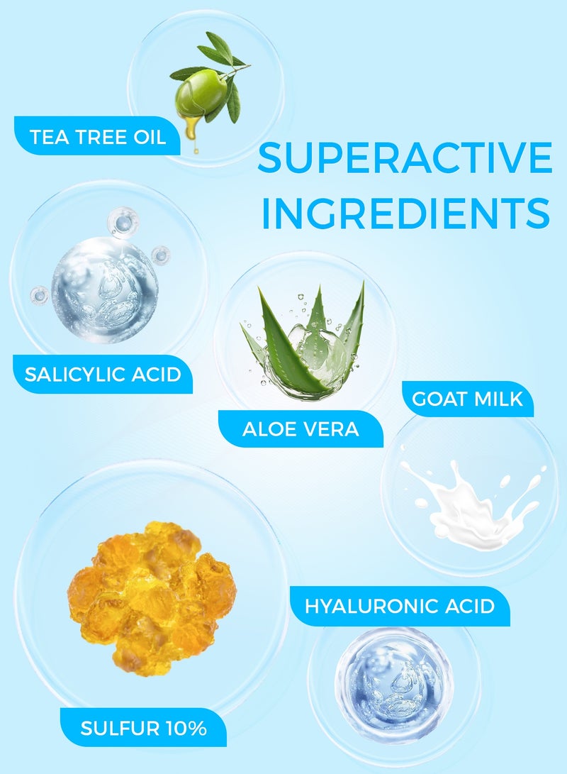 OUKEYA Sulphur Soap Cleansing Bar for Face & Body Natural Sulfur Facial Cleanser With Salicylic Acid Goat Milk and Tea Tree Oil for Acne-Prone Skin - Image 2